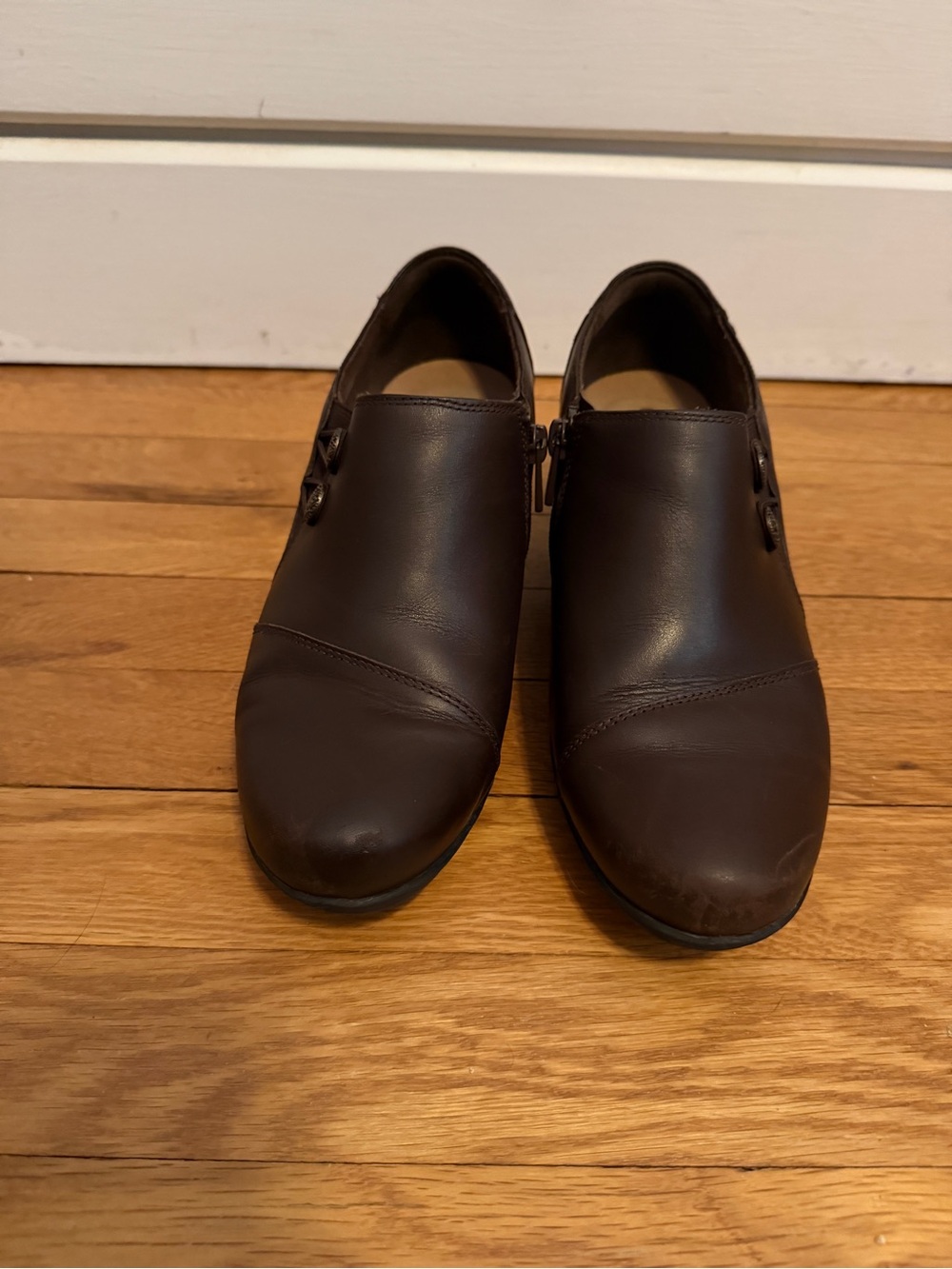 Collection by Clarks Dark Brown Ankle Booties with Button Accent
